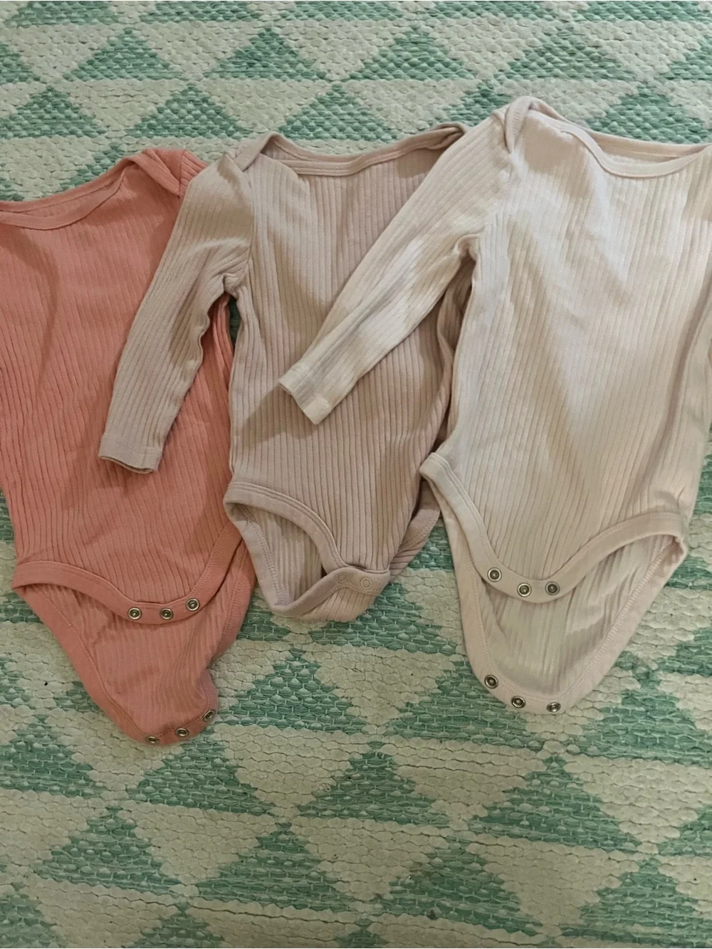 Ribbed Long-Sleeve Baby One-Piece Bodysuit - Pink & Cream